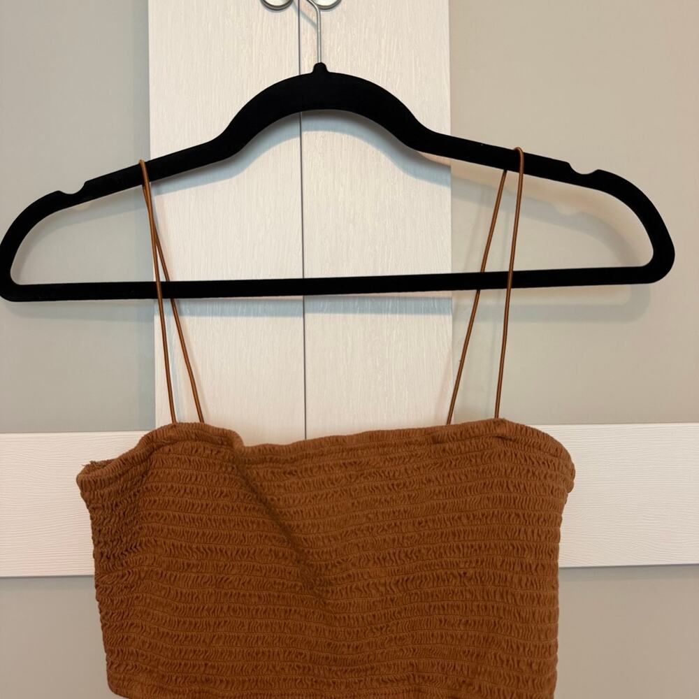 Maeve Anthropologie Womens Small Rust Brown Smocked Crop Top Cami Spaghetti Stra